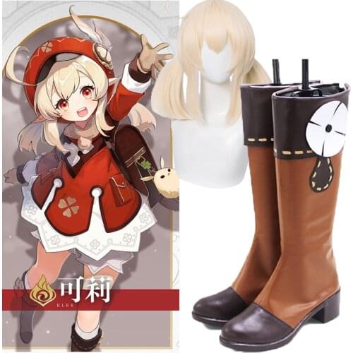 Game Genshin Impact Cosplay Boots Halloween Klee Cosplay Wigs Genshin Impact Klee Cosplay Hair Genshin Impact Klee Cosplay Shoes