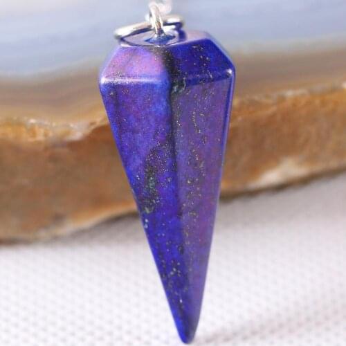 Charm Reiki Pyramid Hexagonal Pendulum Bead Chain Pendant Natural Gem Blue Lapis Jewery Gift for Women Men 1Pcs K1806
