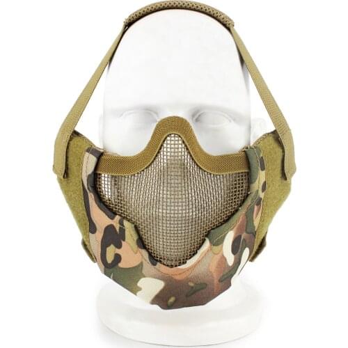 Tactical Airsoft Half Face Mask Paintball CS Foldable Low-carbon Steel Mesh Shooting Military Hunting Ear Protective Mask