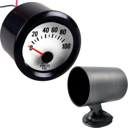 EE support 2" 52mm Black Sell Car Universal Pointer Oil Press Gauge Pressure Meter Dials PSI LED + Pod Holder