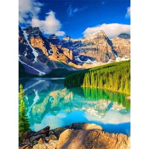 Yumeart Diamond Embroidery Lake Blue Water Landscape Cross Stitch Picture Patterns 5D Diy Diamond Painting by Number Room Decor