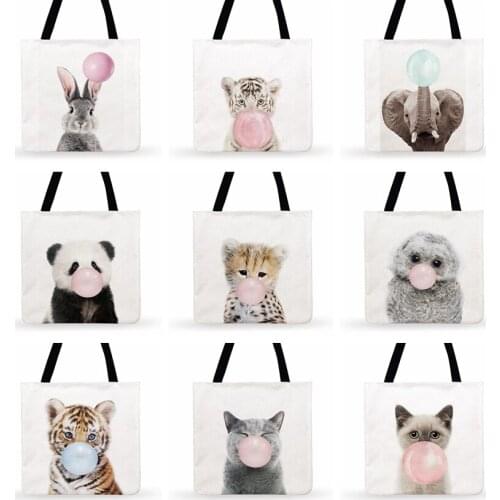 Little Animal Blowing Bubbles Painting Print Tote Bag For Women Casual Tote Outdoor Beach Bags Shopping Bag Ladies Shoulder Bag