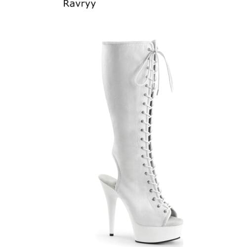 Autumn Hot Fashion Cross tied Woman long boots platform heel peep toe Women knee-high boots female acting show club party shoes