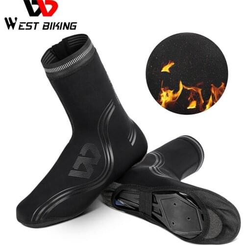 WEST BIKING Winter Warm Cycling Shoe Covers MTB Road Bike Boot Covers Reflective Windproof Overshoes Toe Warmer Protector