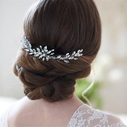 1pc Plant Bridal Headpiece Leaf Flower Crystal Wedding Hair Accessories Color Rhinestone Hair Combs Bride Headdress Accessories