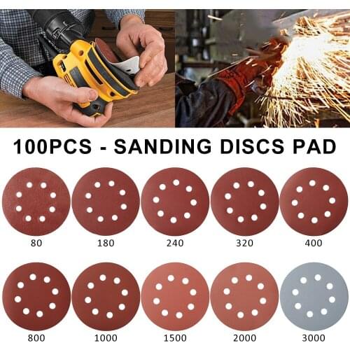 100pcs 125mm Sandpaper Round Shape Sanding Discs Hook Loop Sanding Paper Buffing Sheet Sandpaper 8 Hole Sander Polishing Pad