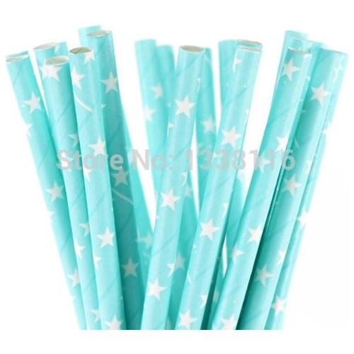 100pcs Light Blue With White Star Paper Drinking Straws,Party Supplies Paper Drinking Straws Wholesale Online