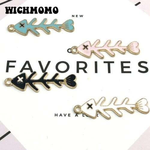 2021 New Fashion 10pcs/bag 35*10MM Zinc Alloy Drop Oil Fish Bone Shape Charms Pendants for DIY Earring Jewelry Accessories