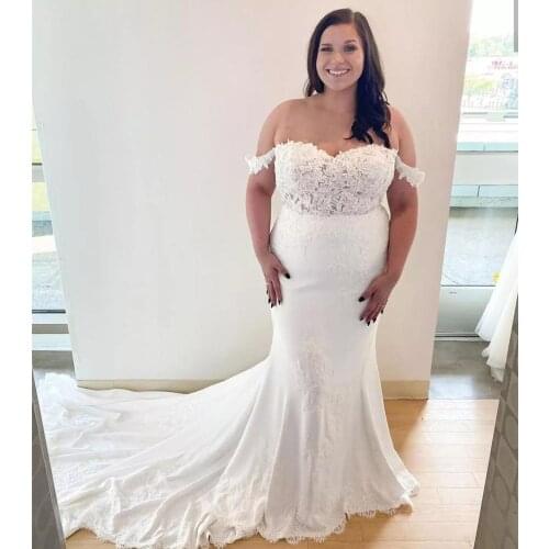 2021 Charming Mermaid Wedding Dress Off Shoulder Plus Size Bridal Gowns Sweep Train Appliques For Women Dresses