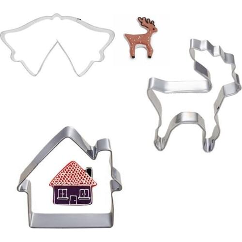 3pcs /Set Christmas Mold Cookie Cake Decorating Metal Mould Biscuit Press Stainless Steel Kitchen Accessories Biscuits Stamp