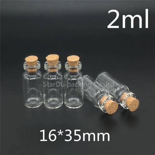 500pcs 2ml 16*35mm Clear Mini Glass Bottle with Cork, 2cc Small Sample Vials, Glass Cork Bottle,Glass Container