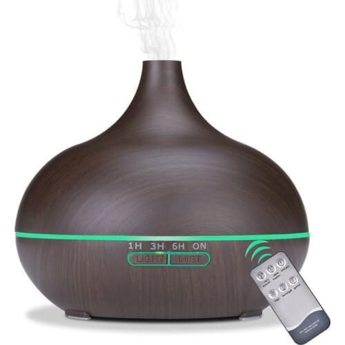 550ml Aromatherapy Essential Oil Diffuser Wood Grain Remote Control Ultrasonic Air Humidifier Cool Mister With 7 Color LED Light