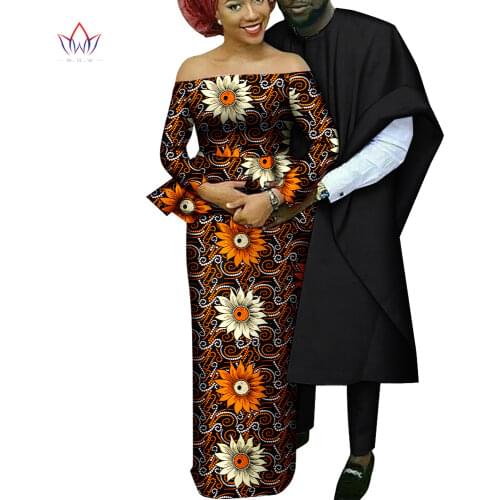 Bazin Africa Style Clothing African Couple Clothes Women Top and Skirts Sets and Mens Agbada Robes Suits Dashiki Party Attire