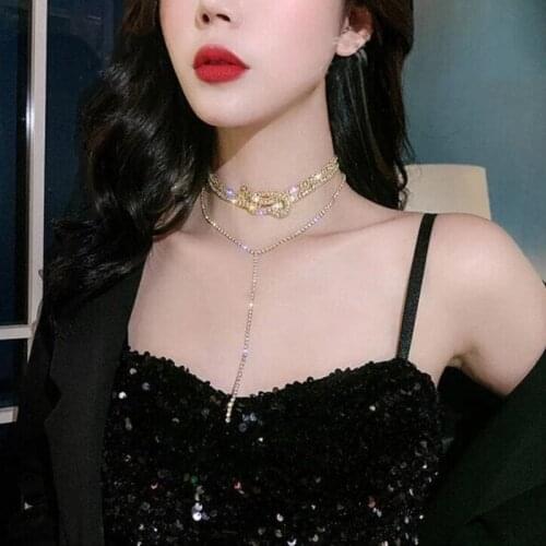 ARLIE Gold Color Button Full Rhinestone Choker Necklaces for Women 2020 Bijoux Long Crystal Pendant Necklace Statement Jewelry