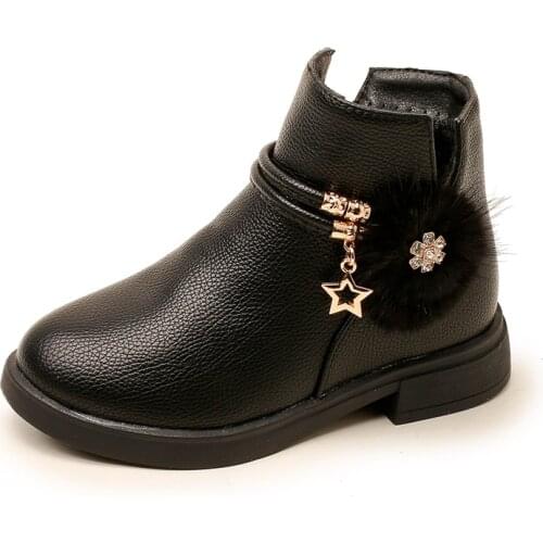 Korean new childrens boots non-slip solid for kids fashion rhinestone Martin boots soft bottom decorations cute Princess