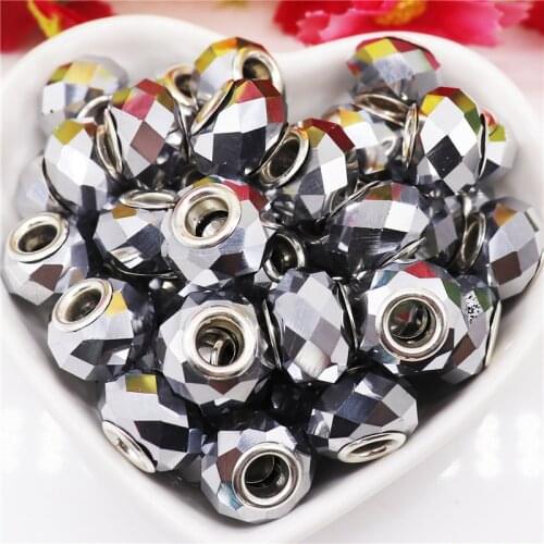 10Pcs New Plating Color Cut Faceted Glass Spacer Beads Big Hole Murano Charms Women Waist Beads Fit for Pandora Bracelet Jewelry