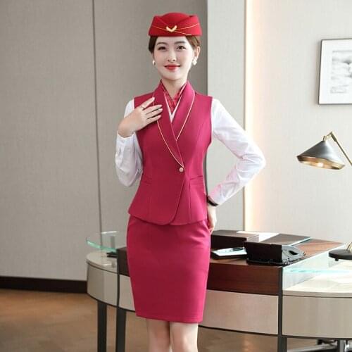 Formal Business Suits with Skirt and Waist Coat & Vest OL Styles Office Work Wear Professional Ladies Airline Stewardess Blazers