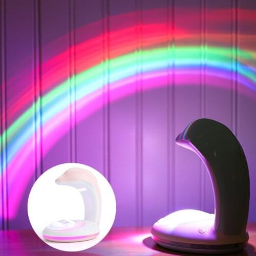 New USB Rechargeable Kids Night Light Plug-in Dolphin Rainbow Projection Lamp Led Small Night Light atmosphere light switch
