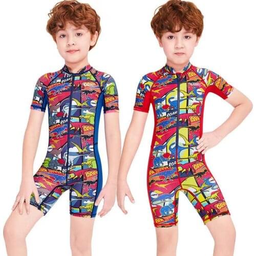 Kids One Piece Rash Guard Swimsuit Water Sport Short Swimsuit UPF 50+ Sun Protection Bathing Suits for Boy Girls