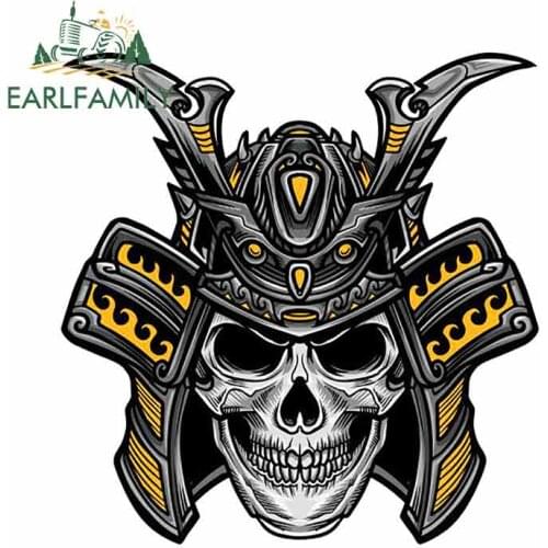 EARLFAMILY 13cm x 12.4cm For Samurai Skull Funny Car Stickers Fashion Decal Waterproof Scratch-proof Sticker Body For Car