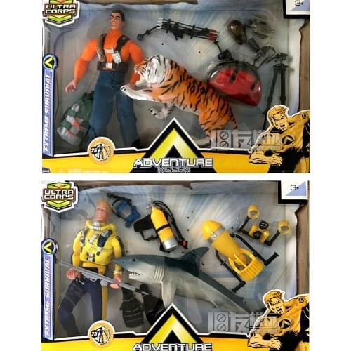 Adventure Mission Extreme Survival Tiger and Shark Scale 1/6 Joints Movable Action Figure Model Ornament Toys Boy Gifts