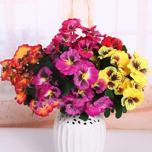 14 heads pansy artificial silk flower bouquet home display decoration fake flowers plants