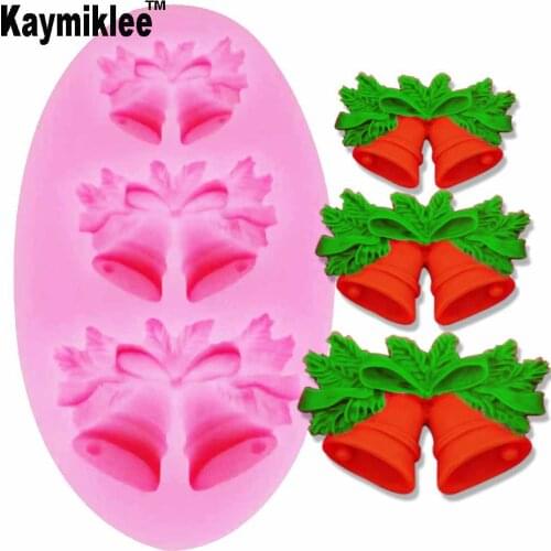 Kaymiklee M801 3 Hole Christmas bells chocolate Candy Cookie cake decorating tool DIY baking fondant silicone mold Gumpaste Tool