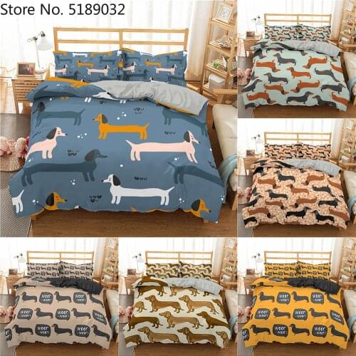 Cartoon Dachshund Bedding Set Cute Sausage Dog Duvet Cover Set Pet Printed Comforter Sets Bed Linen Bedclothes