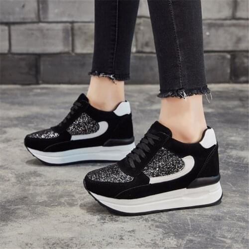 Hidden Heels Sneakers with Sequins Chuncky Plataforma Negras Women Casual Shoes Trend 2020 New Bling Bling Shoes Ladies Sneakers