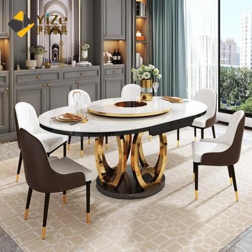 Light Luxury Scalable Eat Desk And Chair Modern Spinning Stretching With Induction Cooker Turntable