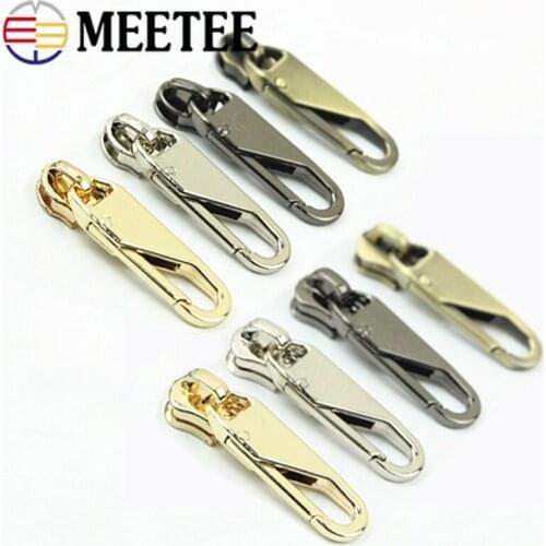 Meetee 5pcs 5# Zipper Slider for Nylon Metal Zips Metal Snap Clasp Pendant Zipper Puller DIY Repair Parts Zip Head Bag Accessory