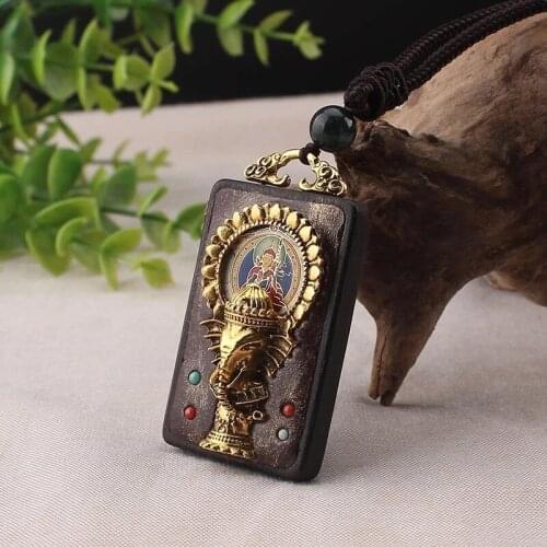 Fashion Vintage Ancient Nepal Thangka Buddha Statue God Ebony Elephant Pendant Necklace Exotic for Men and Women Sweater Chain