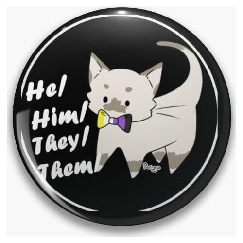 He They Pronouns Kitty V1 Soft Button Pin Fashion Clothes Creative Collar Cartoon Badge Metal Hat Decor Women Lover Cute Gift