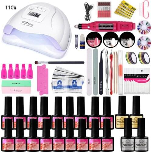 Nail Set UV LED Lamp Dryer with 18 Colors Nail Gel Polish Nail Drill Machine Kit Nail Art Design Tools Manicure Tool Supplies