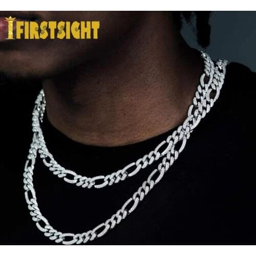 New 12mm Iced Out Cubic Zirconia Figaro Chain Necklace Silver Color Prong Miami Cuban China CZ Necklace Men Hip Hop Jewelry