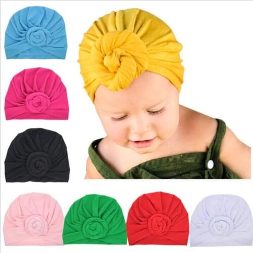 Big rose New Baby Girls Boho Hat Soft Head Wrap Rose Flower Knot Cotton Cap Beanie 8 colors U-pick