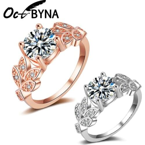Octbyna New Fashion Plant Flower Crystal Engagement Rings Cubic Zircon Fine Rings For Womens Wedding Jewelry Dropshipping