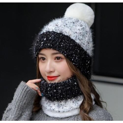 New Knitted Winter Hat Scarf Set For Women Windproof Thick Warm Beanies And Ring Scarf Female Knitted Hat Accessories Girls Gift