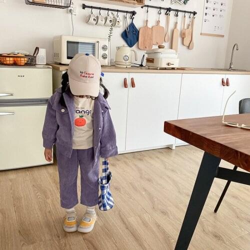 2021 Autumn and Winter New Childrens Clothing Korean Style Girls' Corduroy Suit Baby Boys' Corduroy Two-Piece Suit