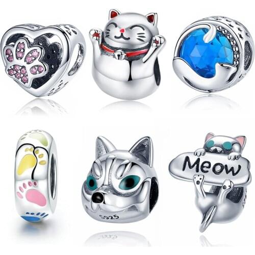 PANDACH 925 Sterling Silver Boy Girl Dog Cat Charm Beads fit Original 3mm Bracelet & Bangles DIY Jewelry Making C708