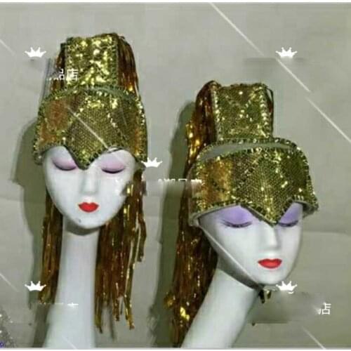 Gold glitter wig exaggerated headwear Gold cosplay wigs halloween Bar nightclub dj gogo singer party show
