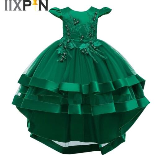 Princsess Girl Tutu Flower Dress Children High-low Embroidered Dress for Girl Princess Kids First Communion Costume Party Dressy