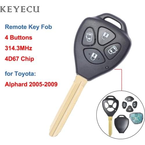 Keyecu Remote Control Car Key Fob 4 Buttons 314.3MHz 4D67 Chip for Toyota Alphard 2005 2006 2007 2008 2009