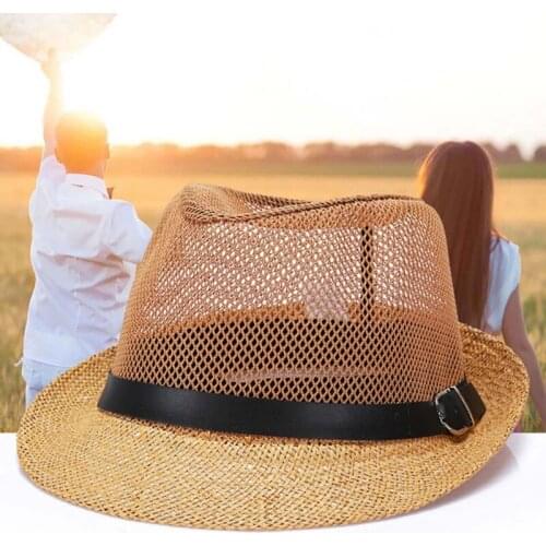 Mesh Patchwork Sun Hat Linen Straw Hat Outdoor Sunshade Sun Protection Unisex Caps Beach Summer Hollow Visor Hat