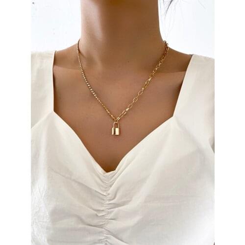 Stillgirl One Piece Punk Lock Gold Chain Pendant Necklace for Women Kpop Couple Y2k EMO Korean Fashion Jewelry Gift Bijoux Femme