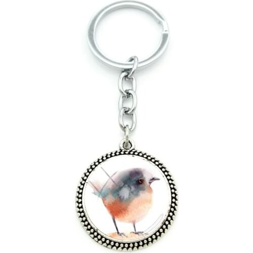 TAFREE Color Birds Multi-shape Glass Pendant Keychain Round Glass Gemstone Fashion Cabochon Keychain Metal Jewelry