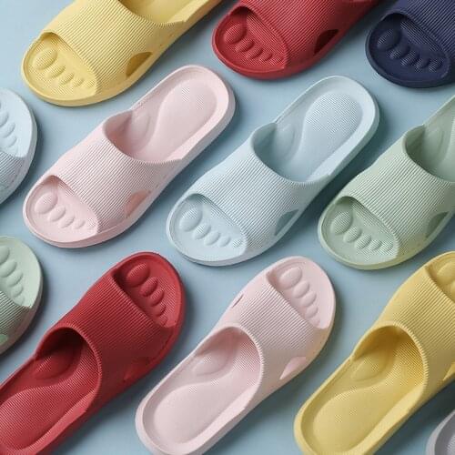 Pure Color EVA Slippers Mens Summer Bathroom Slippers Womens Foot Massage Antibacterial Non-slip Japanese Home Couples