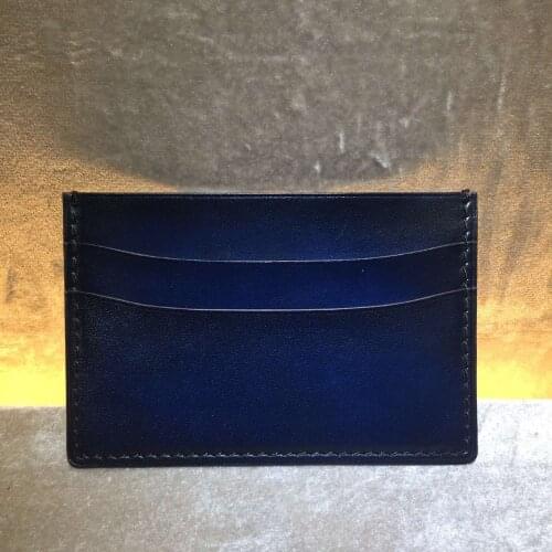 TERSE_Thin card holder mens womens handmade leather wallet credit card holder burgundy/ tobacco/ blue colors portfolio 381