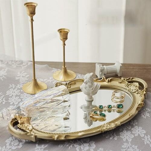 Vintage Decorative Glass Mirror Tray Fruit Jewelry Display Storage Plate Desktop Ornaments 2021 New