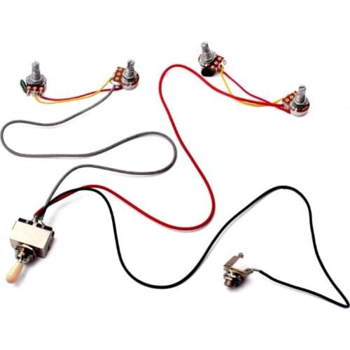 WXTF 1Set Wiring Harness 3 Way Toggle Switch 2V2T 500K Pots & Jack Guitar